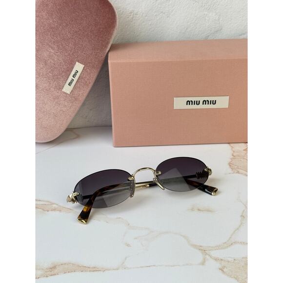 NEW Miu Miu MU A54S Rimless Sunglasses in Gold Grey $578